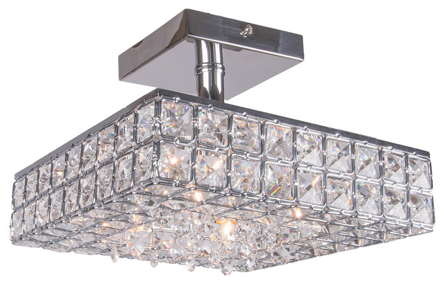 4 Light Crystal Square Semi Flush Mount In Chrome Finish With 4 Light Crystal Square Semi Flush Mount In Chrome Finish With