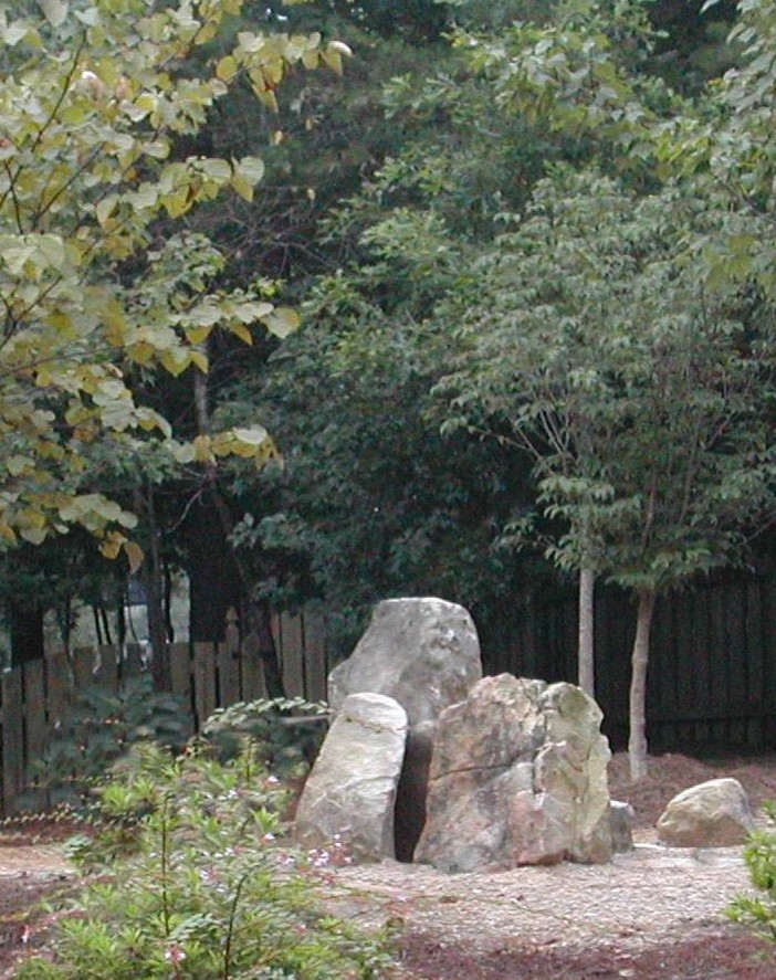 Inspiration for a contemporary full sun backyard stone landscaping.
