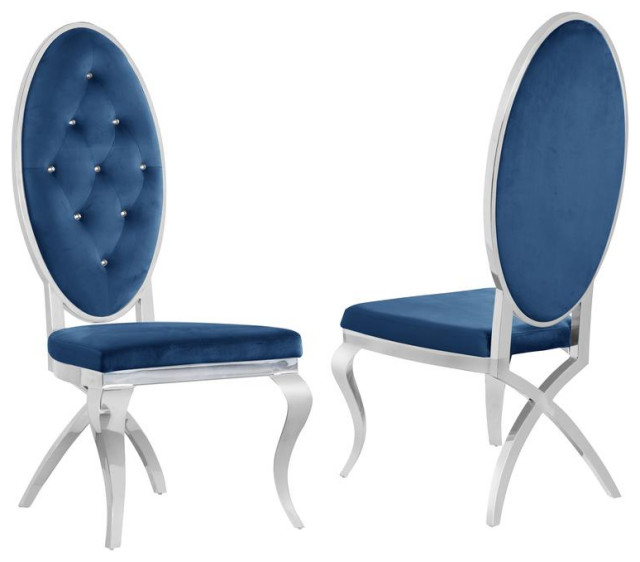 Navy Blue Velvet Tufted Dining Side Chair Contemporary Dining