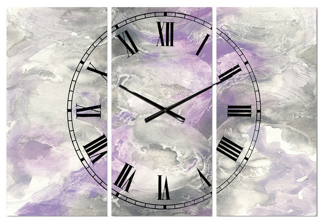 Watercolor Minimal Purple Tones Iii Farmhouse 3 Panels Metal Clock