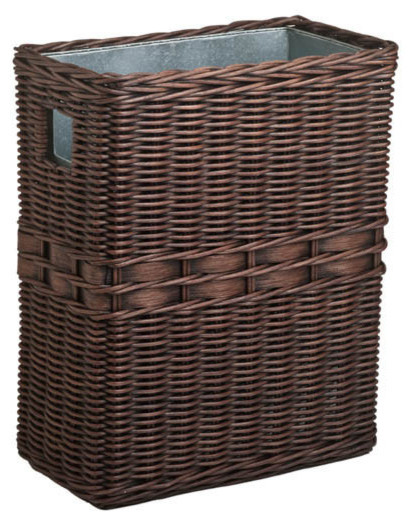 Large Wicker Waste Basket with Metal Liner, Antique Walnut Brown
