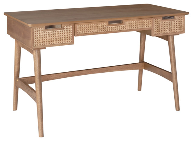 Linon Luca Rattan Wood Desk with Drawers in Natural