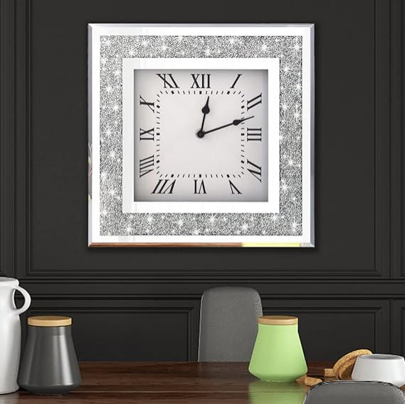 qmdecor Rechthoekige sprankelende decoratieve wandspiegel voor woondecoratie met zilveren kristallen crush Diamond decor, afmetingen 16 x 20 x 1 inch, muur hangen frameloze spiegels glas diamant qmdecor Rechthoekige sprankelende decoratieve wandspiegel voor woondecoratie met zilveren kristallen crush Diamond decor, afmetingen 16 x 20 x 1 inch, muur hangen frameloze spiegels glas diamant