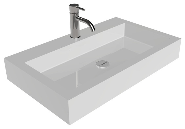 Badeloft Stone Resin Countertop Sink, Glossy White, Large