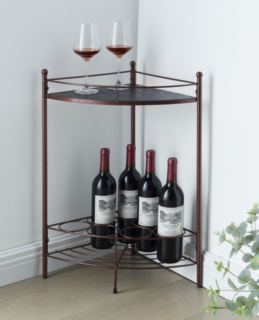 Greenwich 7 Bottle Freestanding Corner Wine Rack Bronze Metal