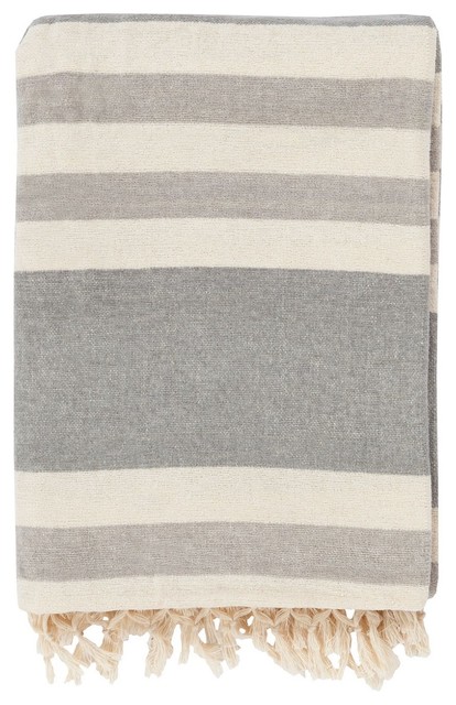 Solid/Striped Troy Throw, Rectangle, Gray, 50"x70"