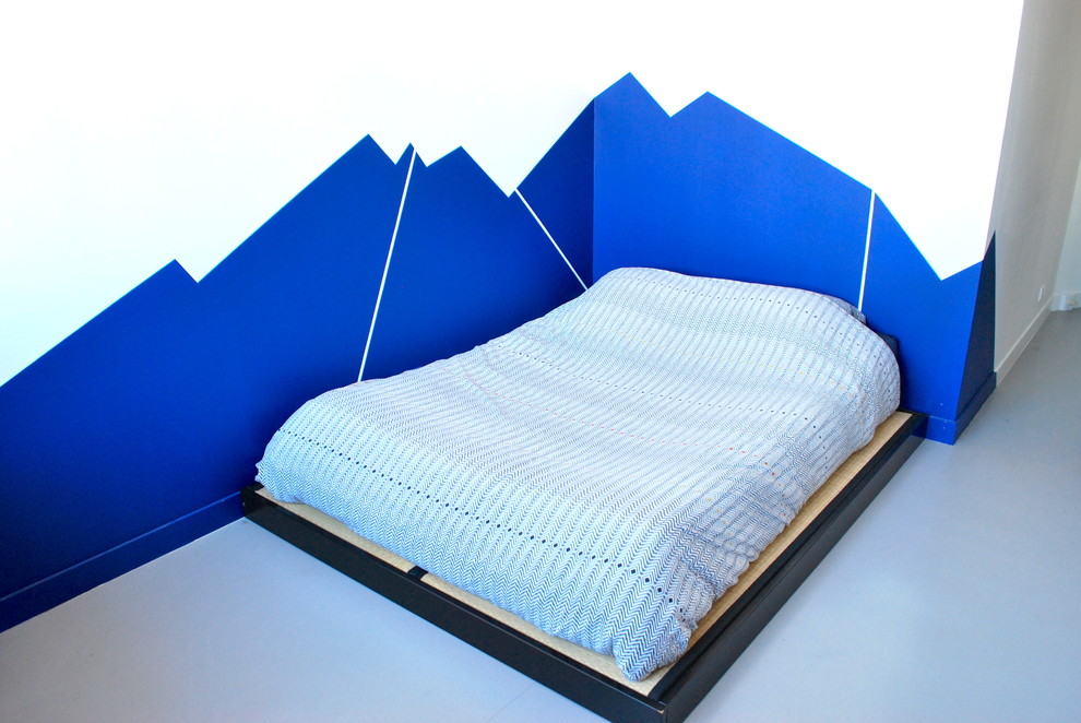 Fresque murale géométrique, tête de lit.