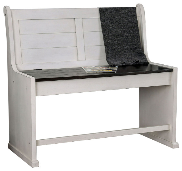Wooden Counter Height Bench With Lift Top Seat, White And Black