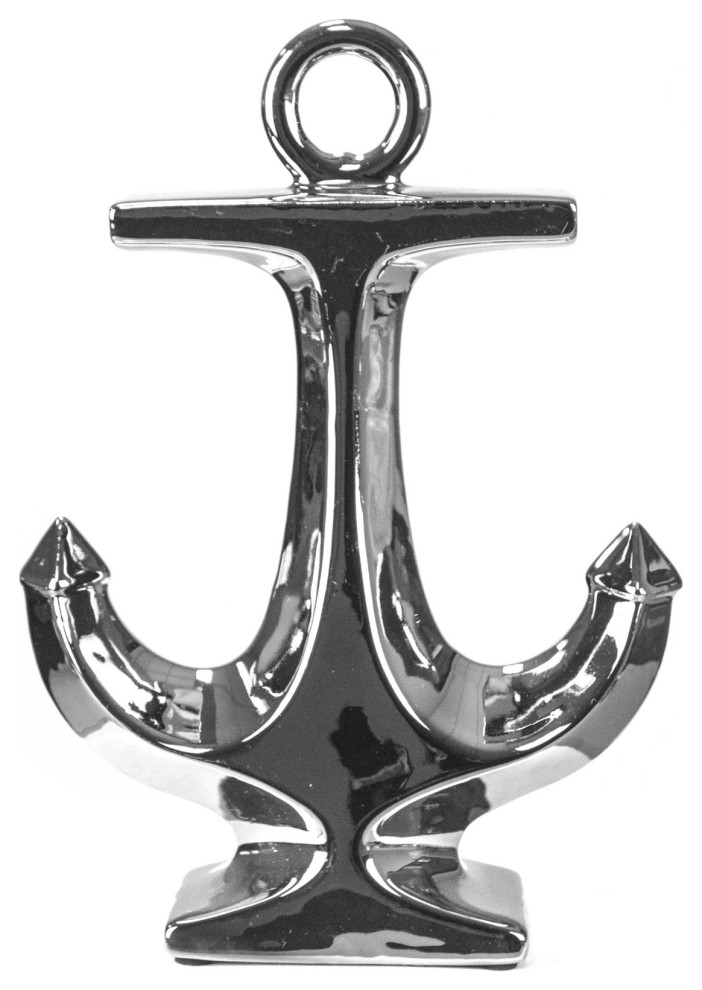 Sagebrook Home Silver Ceramic Anchor 13 Beach Style Decorative Objects And Figurines By Freely Houzz - Anchor Home Decor Table