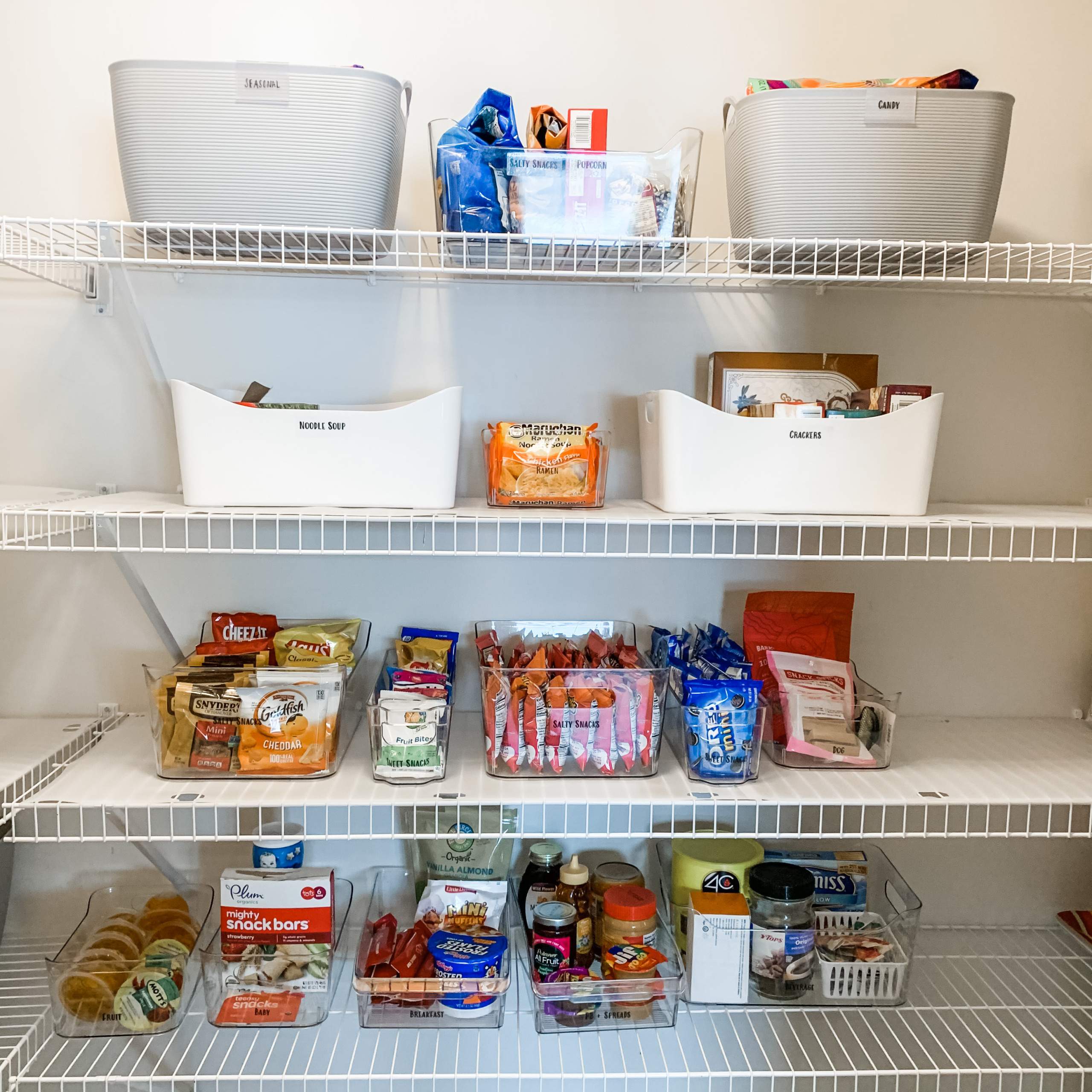 A collection of images of kitchen and pantry organization projects.
