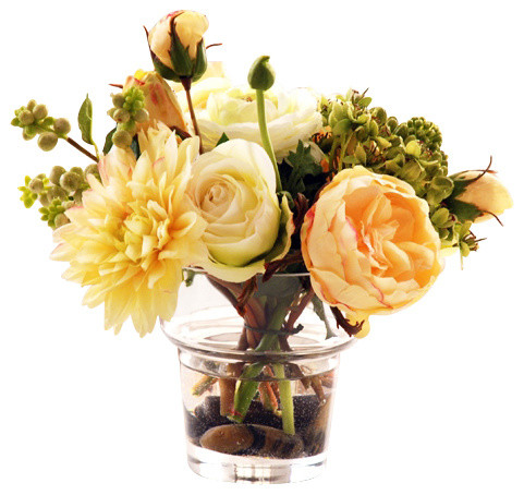 Rose and Ranunculus in Glass Vase