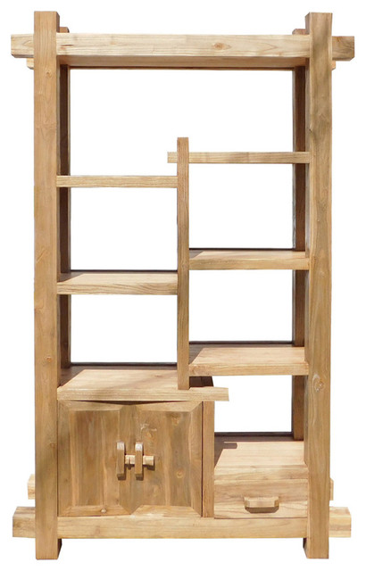 Rustic Raw Wood Open Shelf Bookcase Display Cabinet Hcs1551