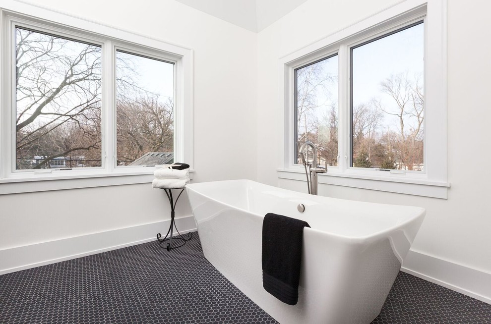 Inspiration for a transitional ceramic tile and black floor bathroom remodel in Chicago