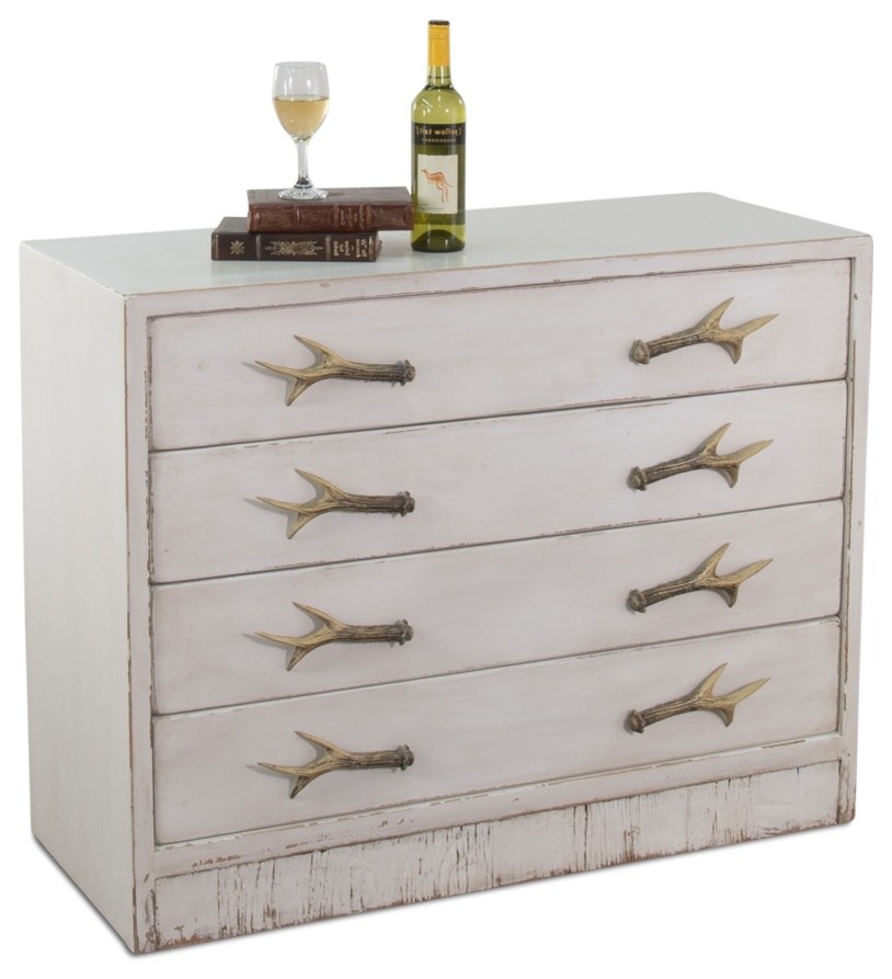 43 Cabinet 4 Drawers Deer Antler Handles Reclaimed Pine Wood