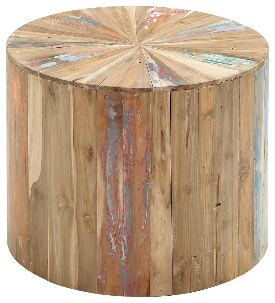 Side table or end table - acacia, unfinished and natural finish, 24-inch, small and mini cottage reclaimed wood and wood round and wood-top pedestal side table or end table idea with storage