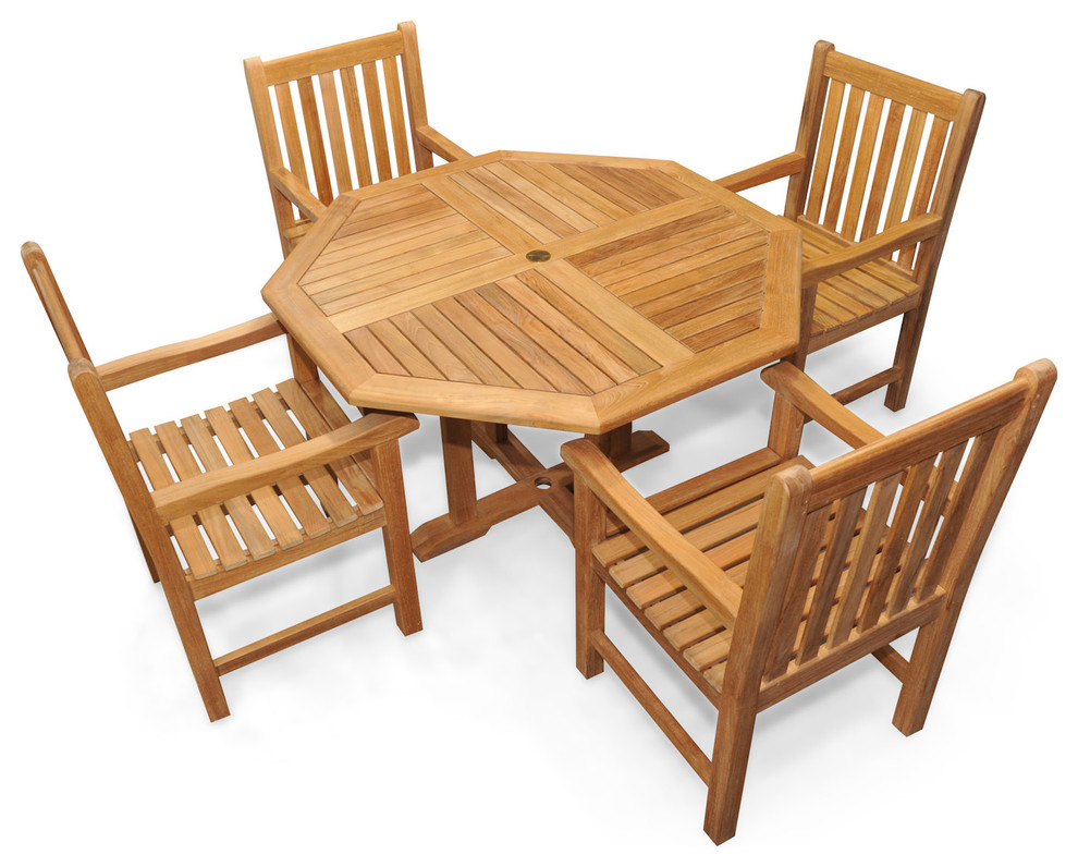 Teak Patio Dining Set Octagon Table 48 4 Block Island Chairs