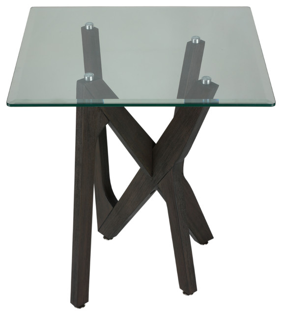 Cortesi Home Bekkon Glass End Table With Solid Wood Legs