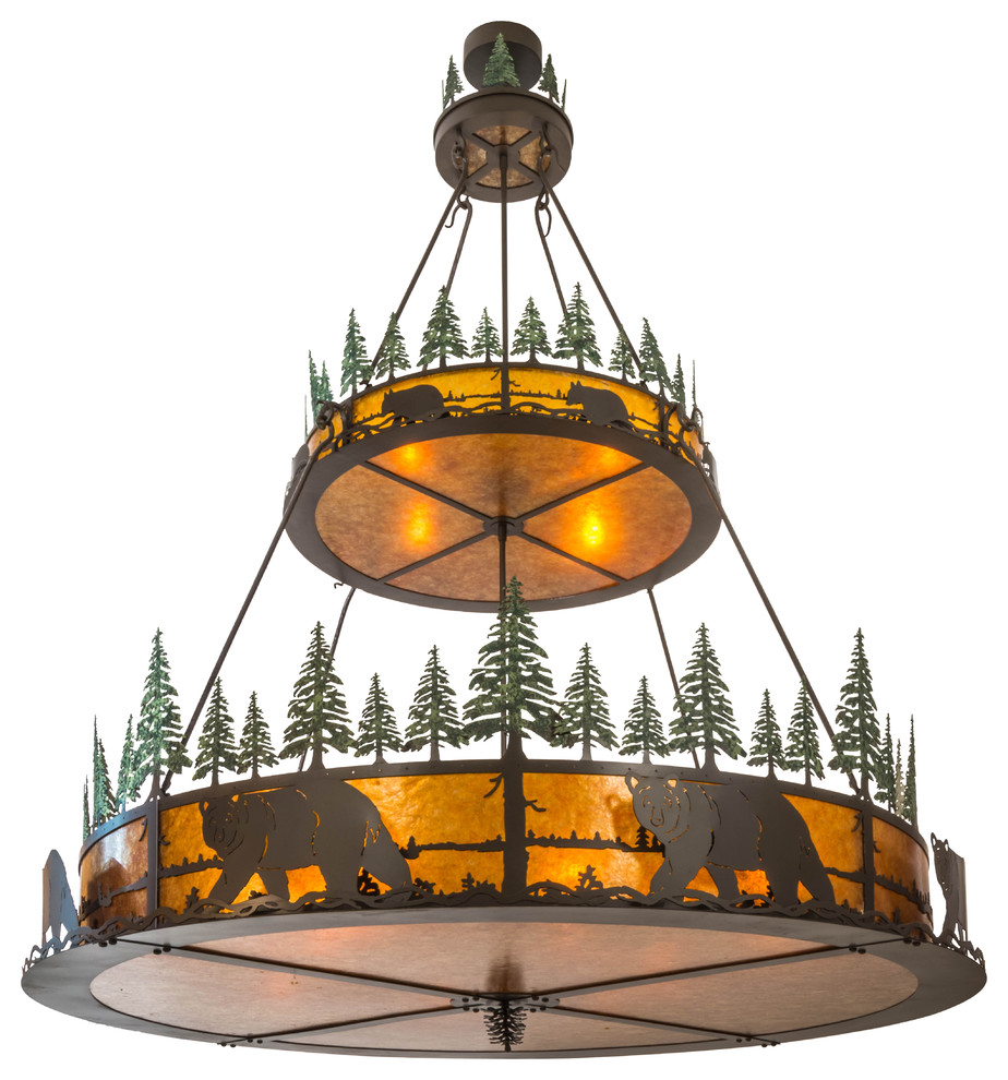 72 Wide Bear in the Woods Two Tier Inverted Pendant
