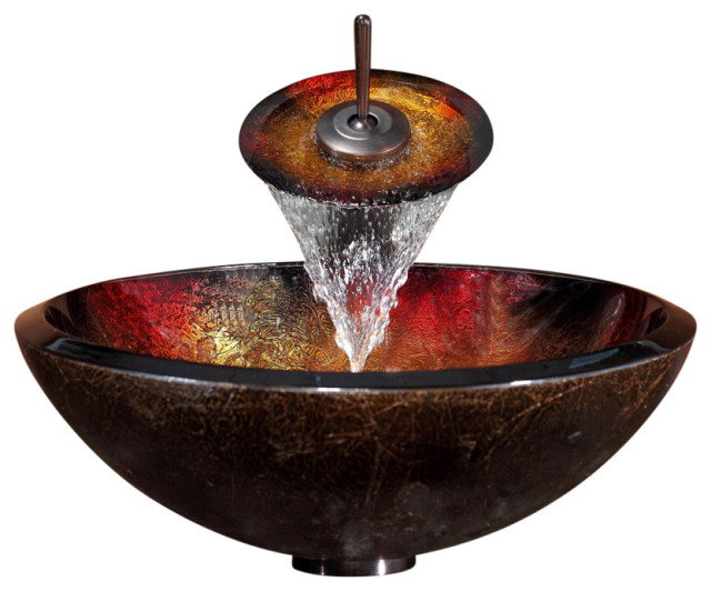 MUSUMI Bathroom Vessel Sink, Green Clear Light Tempered Glass Vessel Sink With