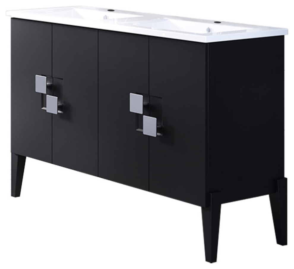 48" Double Sink Vanity, Wood Walnut Transitional Bathroom Vanities