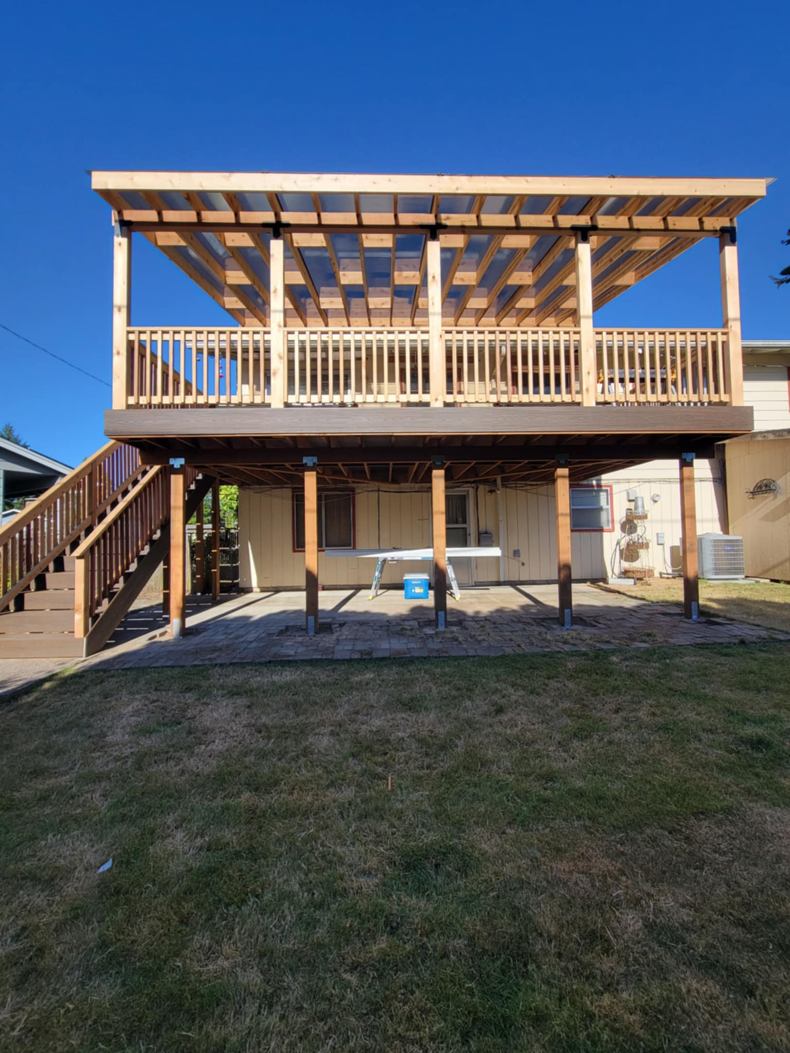 Composite deck with clear polycarbonate on it