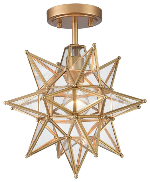 Moravian Star Ceiling Light Glass Shade Mediterranean Flushmount Ceiling Lighting by