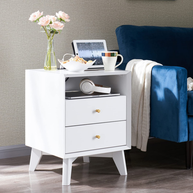 Mid-Century Modern Nightstand/End Table with 2 Storage Drawers ...