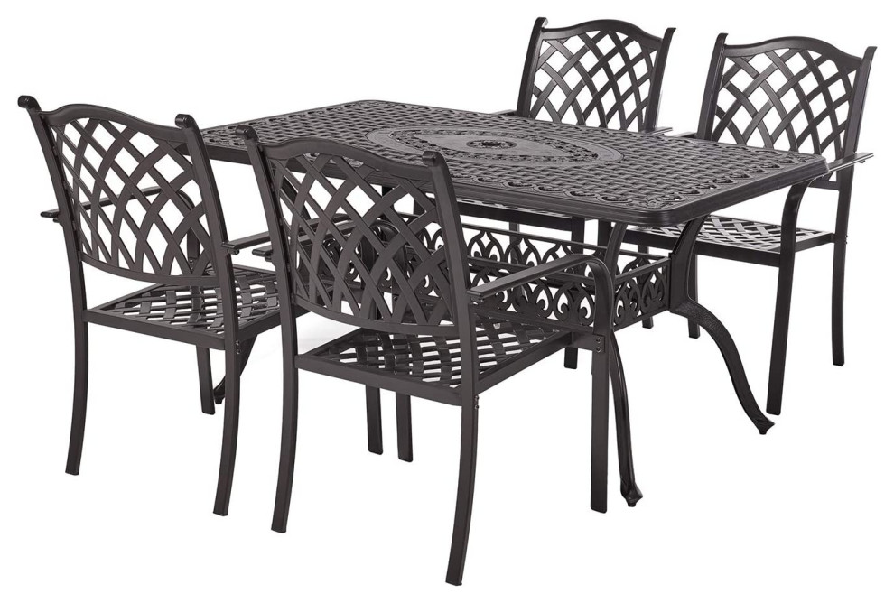 Outdoor Patio Dining Set 5 Piece Cast Aluminum Furniture Traditional Outdoor Dining Sets