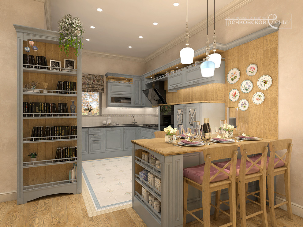 Интерьер кухни-гостиной в загородном доме. Дедёшино