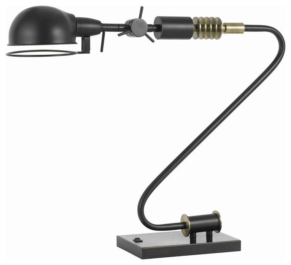 Benzara BM224798 Adjustable Head Metal Desk Lamp Curved Tubular Stand, Black