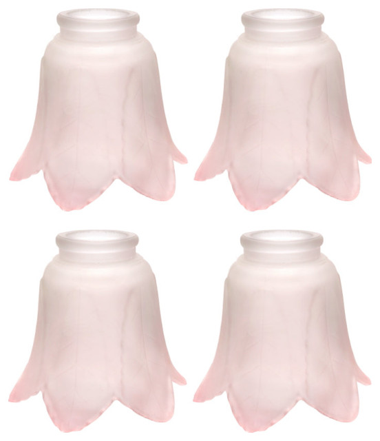 Aspen Creative 4-Pack Pink Rose Ceiling Fan Glass Shade – 2-1/8″ Fitter, Bell Shape With Petal Ends, Transitional Style