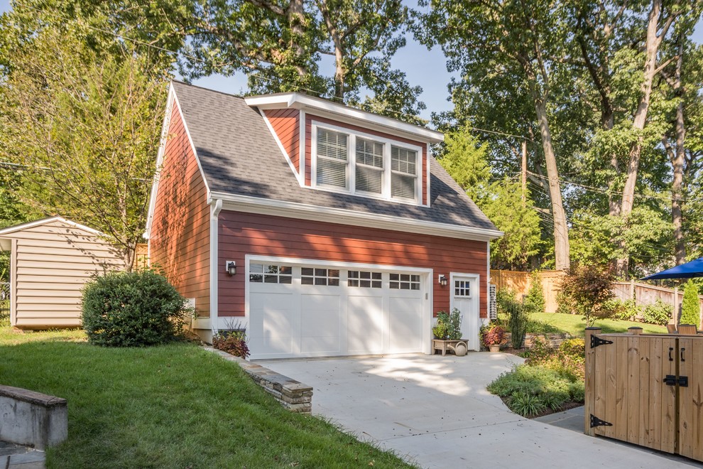 Large transitional detached two-car garage workshop photo in DC Metro