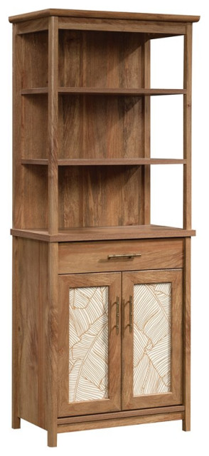Sauder Coral Cape Engineered Wood Bookcase With Doors in Sindoori Mango Brown