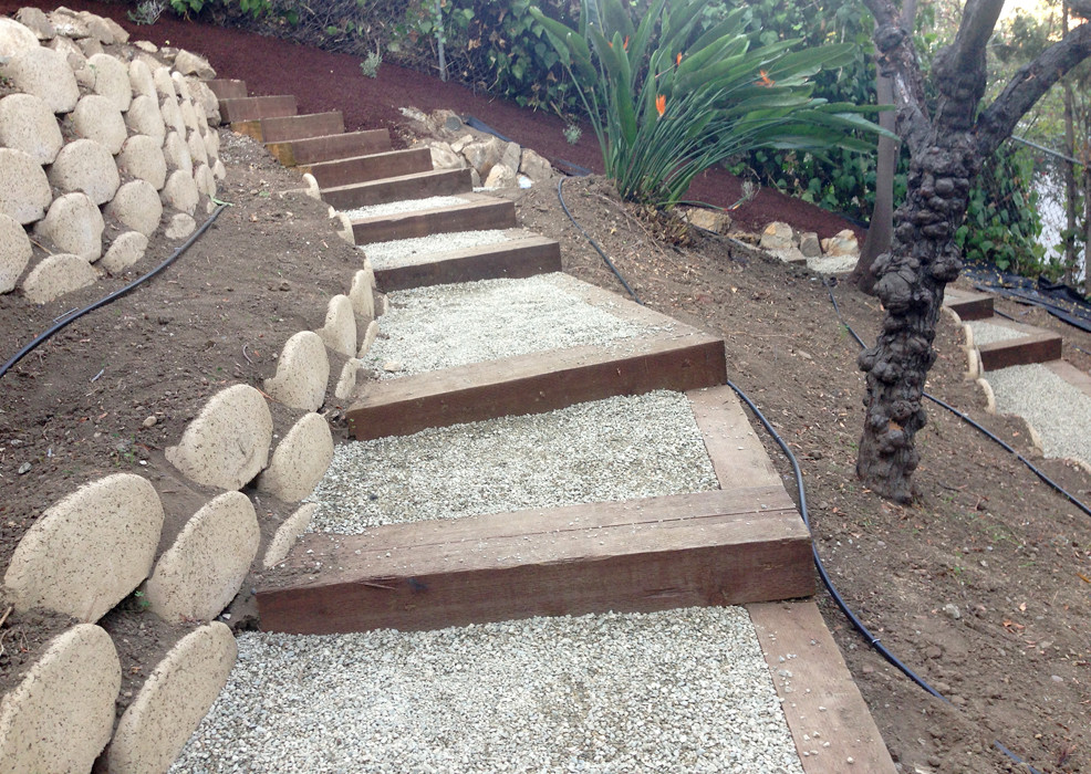 Custom Outdoor StepsRailroad Ties with Gravel Los Angeles by