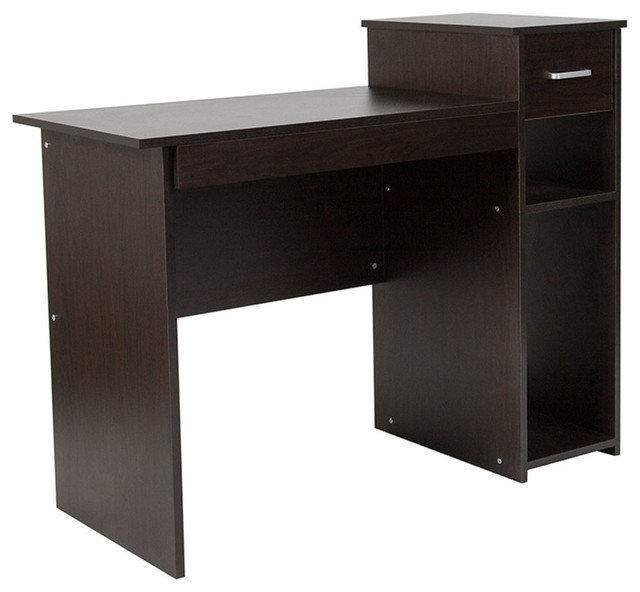 Highland Park Espresso Wood Grain Computer Desk With Shelves and Drawer ...