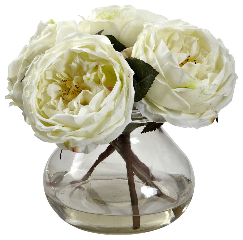 Fancy Rose With Vase, White