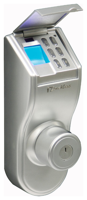 iTouchless Fingerprint Recognition Keyless DoorLock,Silver Deadbolt,Left Handle