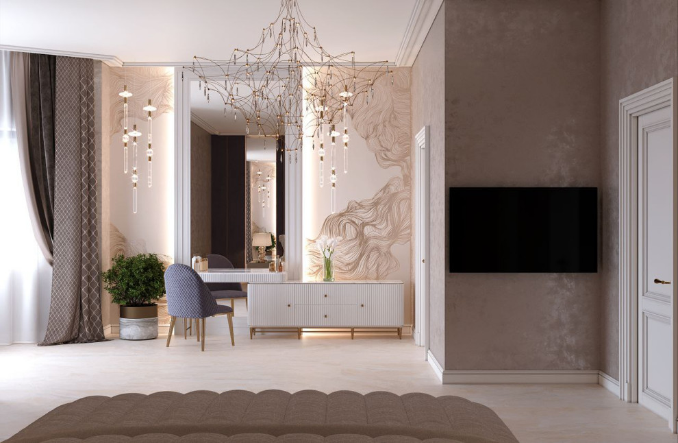 Изысканная спальня с золотой фреской