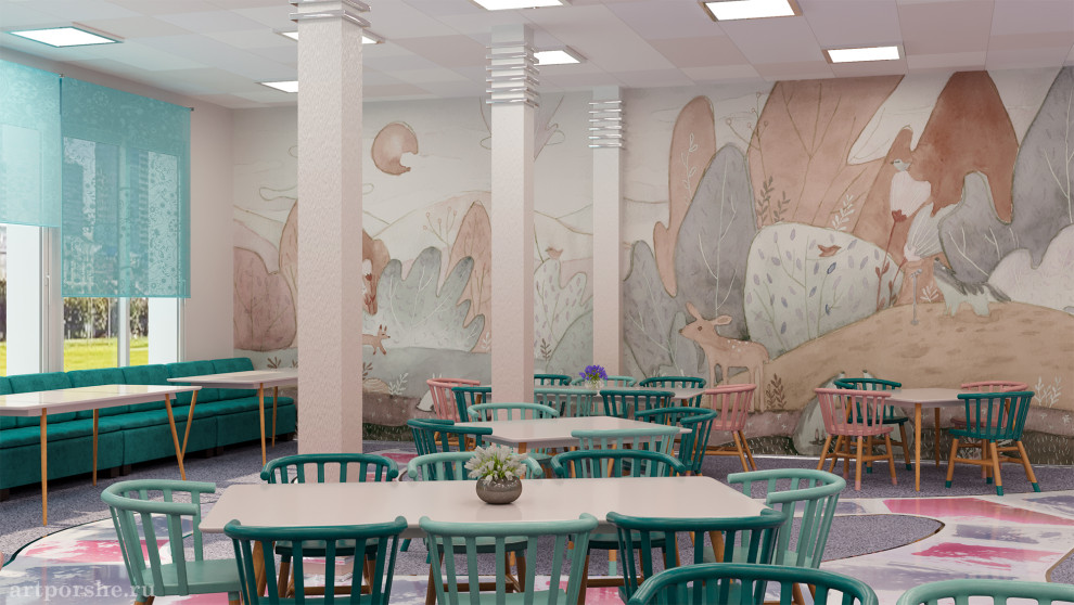 Дизайн-оформление интерьера школьного кафе