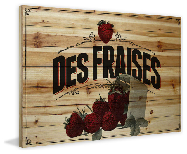 "French Produce Strawberry" Painting Print on Natural Pine Wood