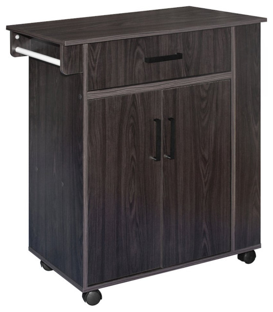 Better Home Products Shelby Rolling Kitchen Cart with Storage Cabinet - Tobacco