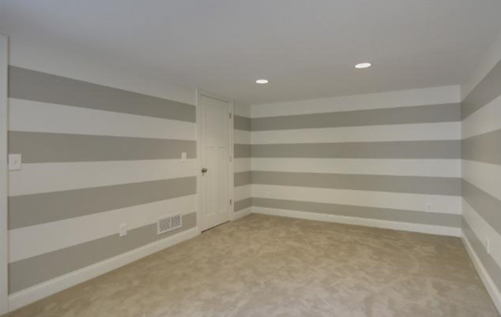 Inspiration for a home gym in Minneapolis with white walls, carpet and beige floor.