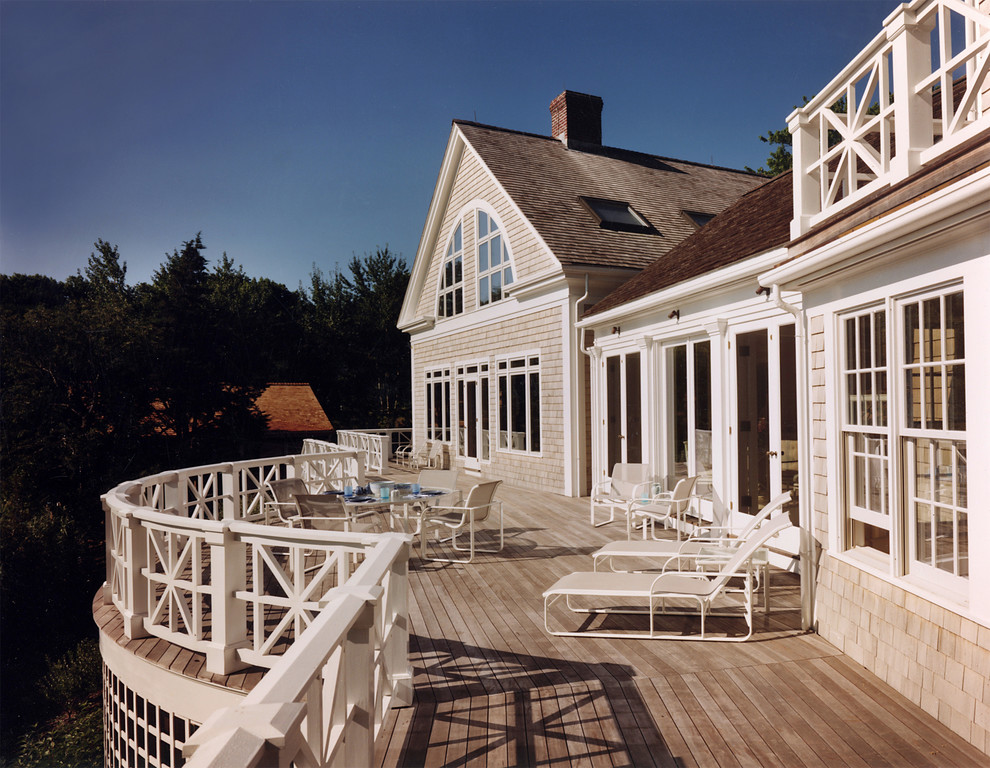 Mid-sized traditional deck in Boston with no cover.