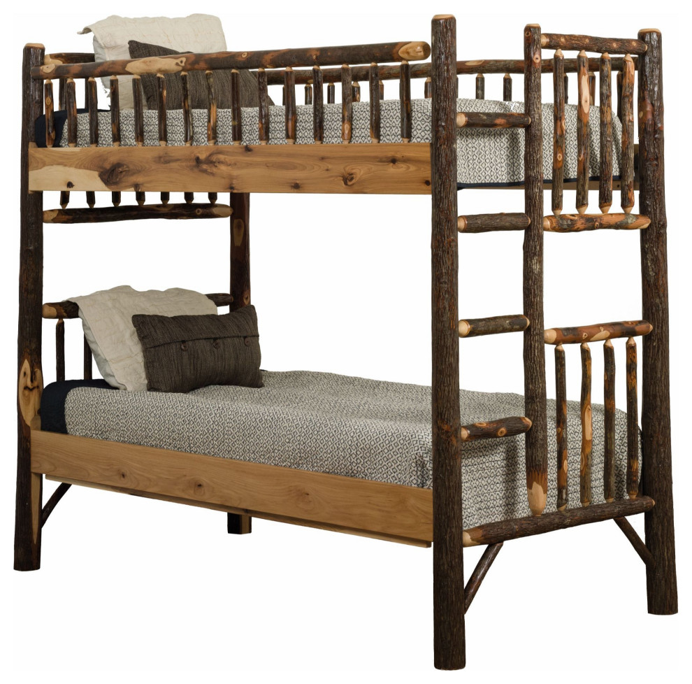 Hickory Log Bunk Bed, All Hickory, Full Over Full