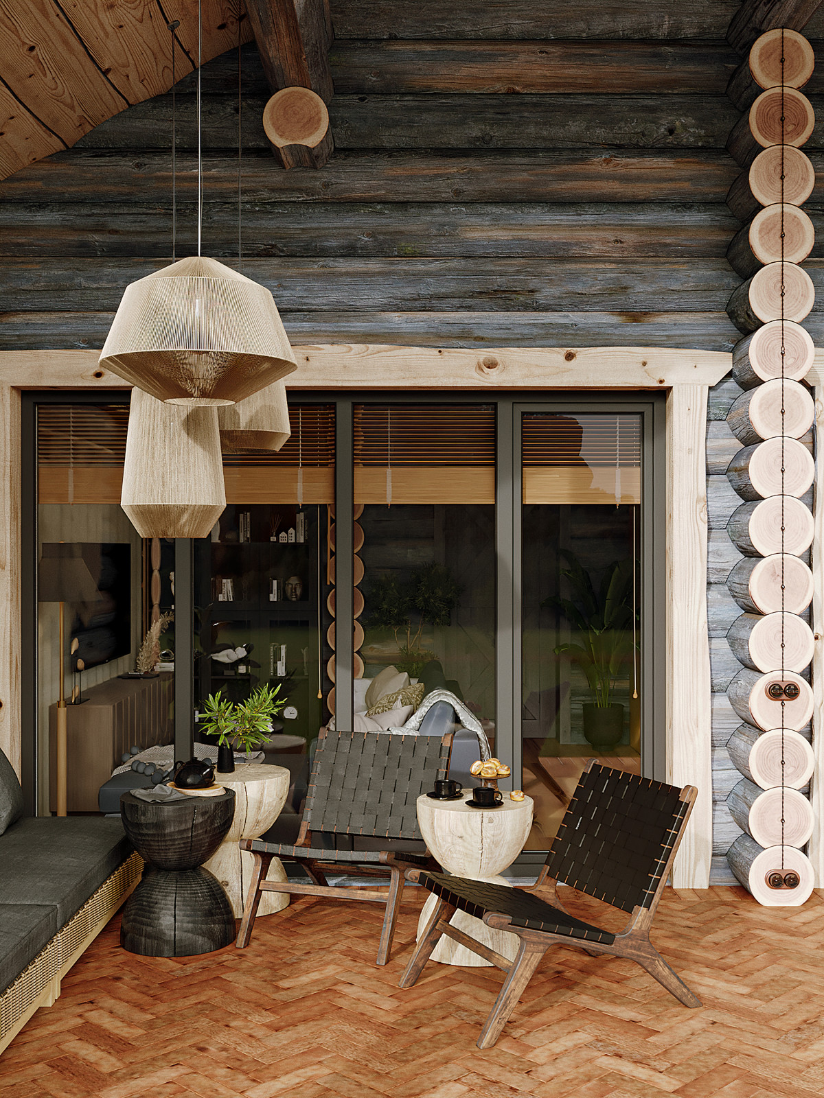 Дом из кело для рыбалки. Терраса