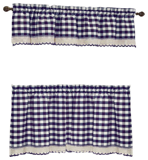 Buffalo Check Navy Blue Kitchen Curtain Farmhouse Valances