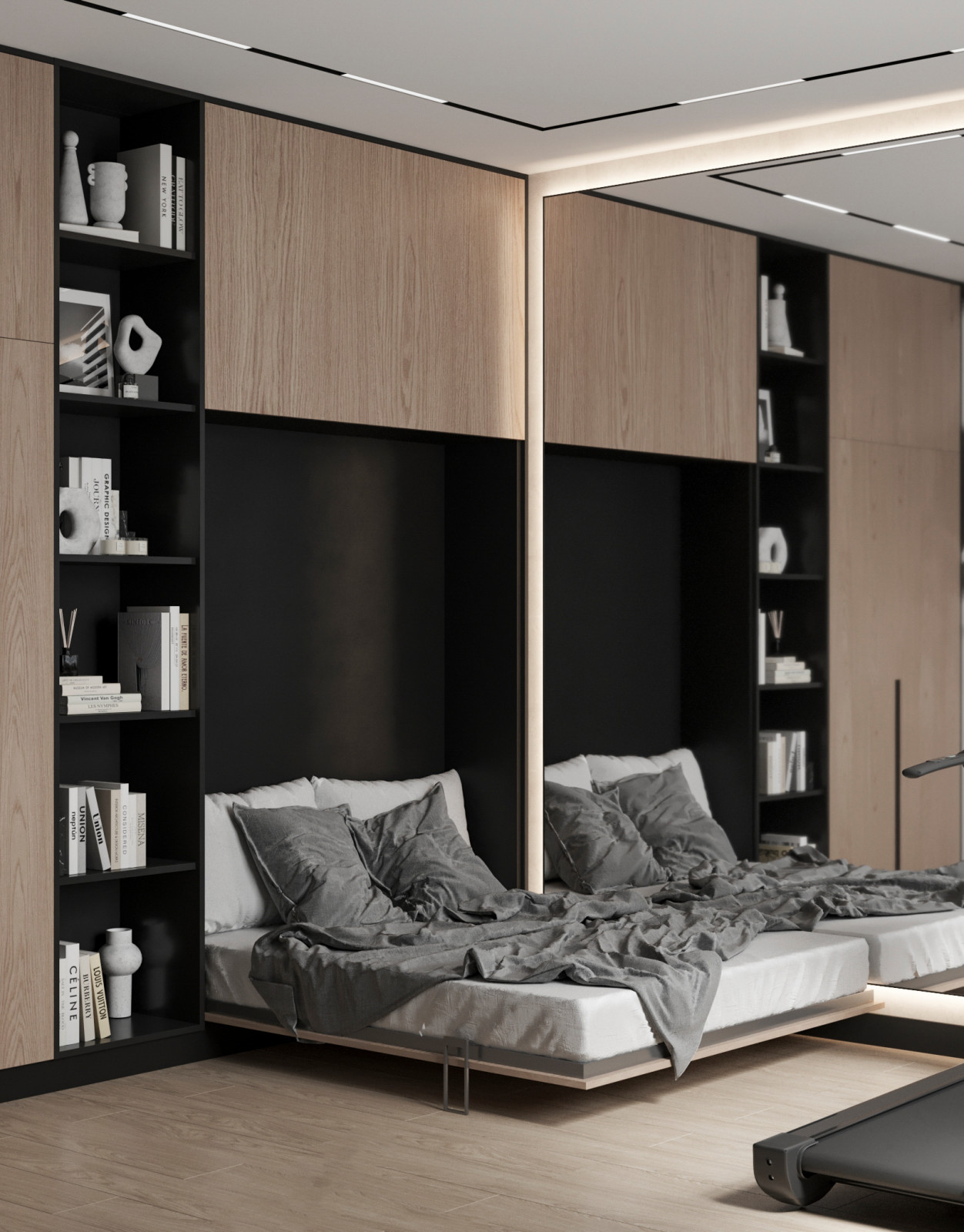 Стильный интерьер коттеджа с женской и мужской спальнями