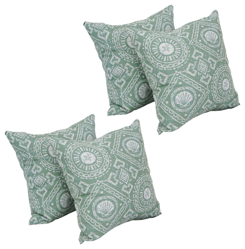 17" Jacquard Throw Pillows With Inserts, Set of 4, Aquafrt Garden Contemporary Decorative