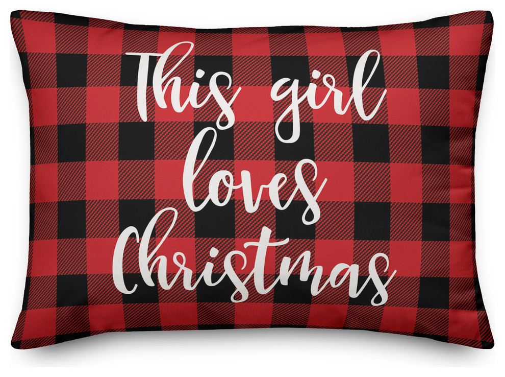 This Girl Loves Christmas, Buffalo Check Plaid 14x20 Lumbar Pillow