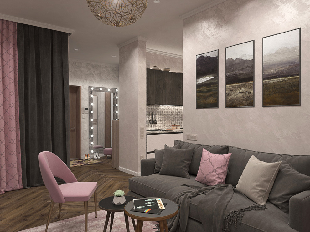 Прихожая с гостиной в однокомнатной квартире